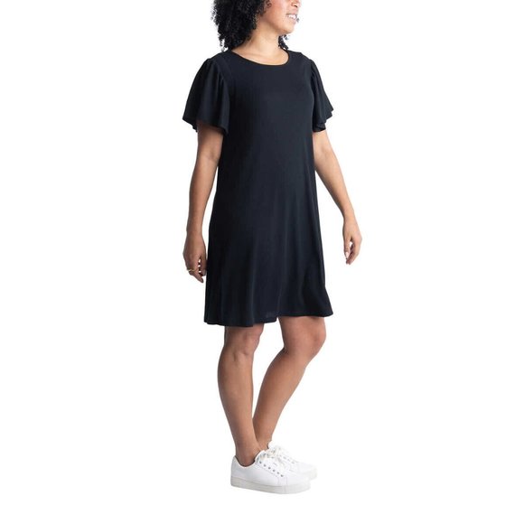 NWT Ecothreads Women's Flutter Sleeve Ribbed Sundress Black Size XS $60 8D048 - Picture 4 of 5